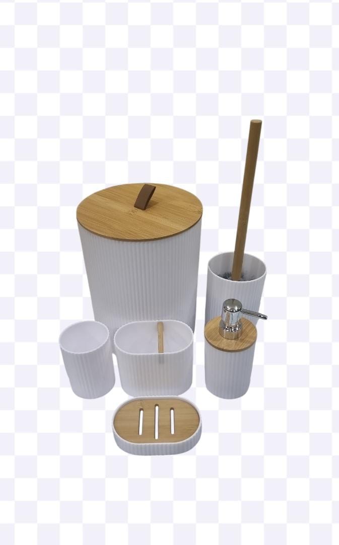 🪻🍂📍MODERN TOUCH🍂📌Bathroom set of 6pc (consisting soap dish cup toothbrush holder soap dispenser toilet brush n holder and dust bin).Durable Material – Made from high-quality, water-resistant plas