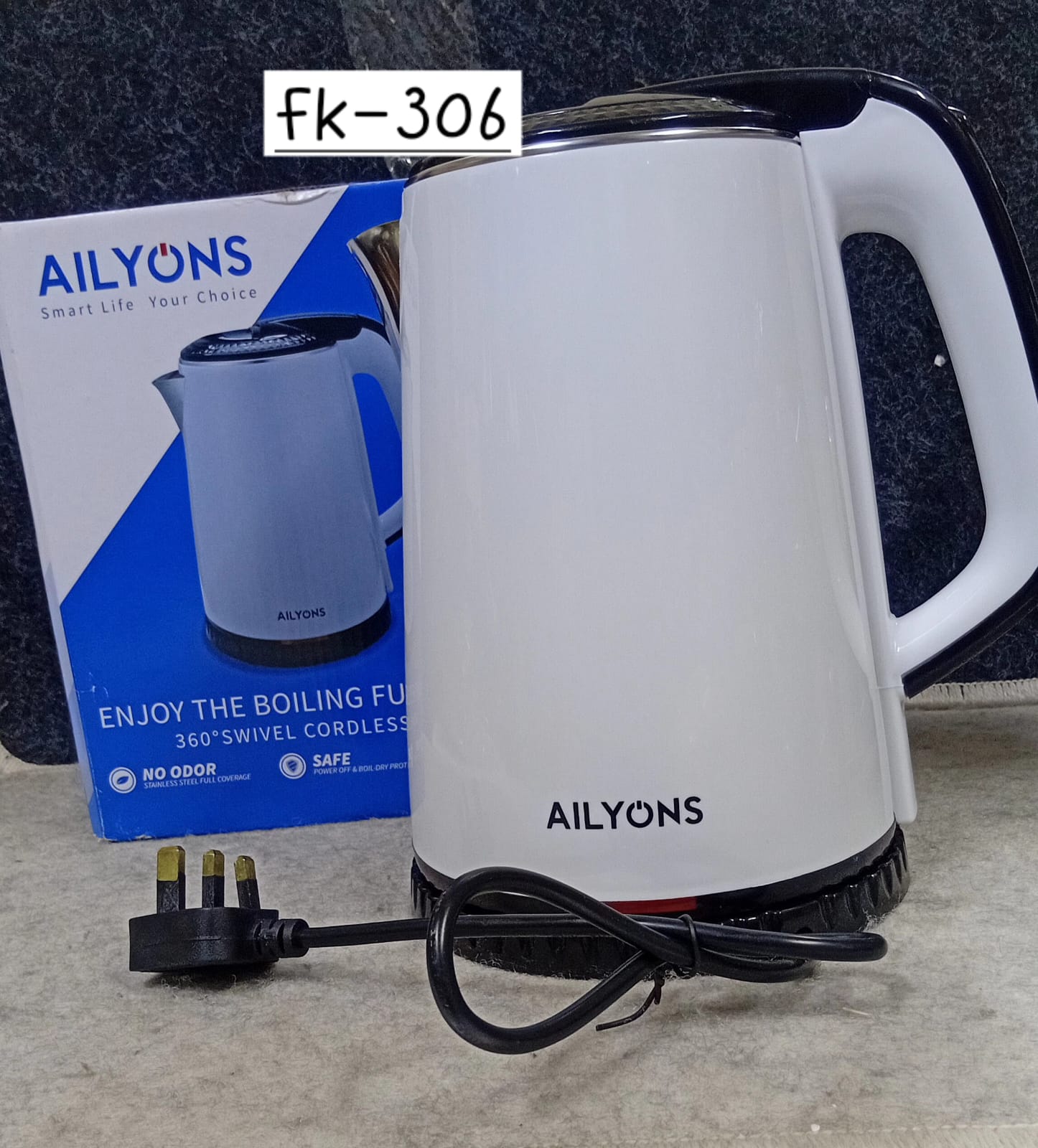 Fk-306  1.8l 1.8L Fast Boil Stainless Steel Hot Water Boiler, Powerful heating element for fast boiling, Automatic shut-off & boil-dry protection for safety, 360° cordless swivel