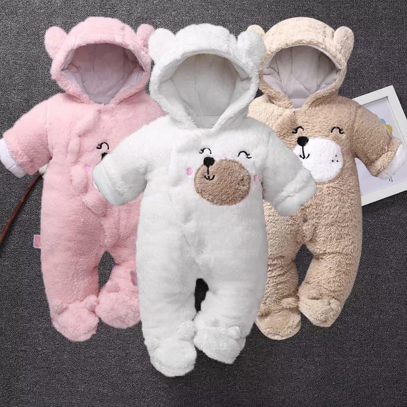 Heavy rompers 1pcThick, Warm & Cozy Jumpsuits for Cold Weather both pink blue grey brownWinter Baby Romper With Ears Thicken Cotton Newborn Bodysuit Hooded Baby Girl Clothes Cartoon Boys Jumpsuit