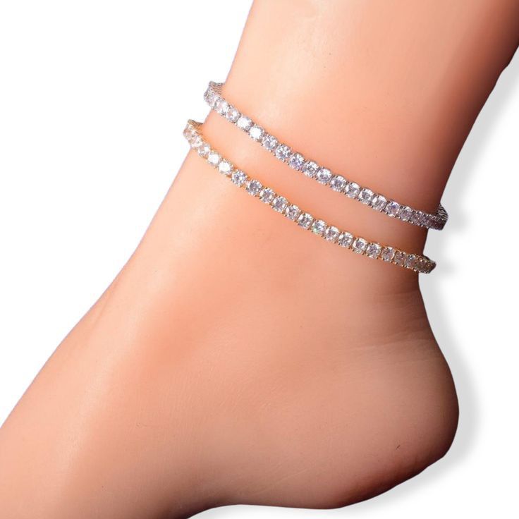 Rhinestone Crystals Tennis Chain Anklet Bracelet Simple Elegant Women Ladies Girls