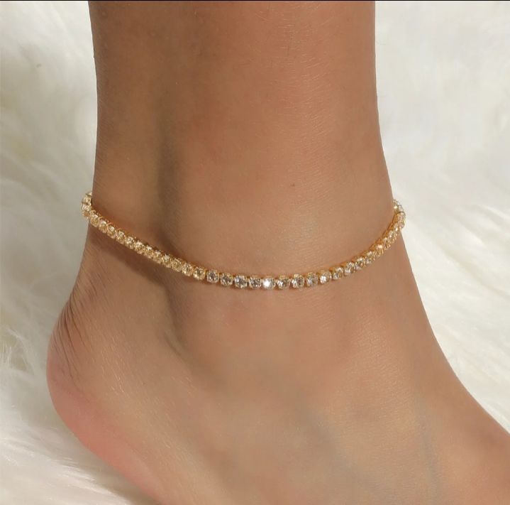 Rhinestone Crystals Tennis Chain Anklet Bracelet Simple Elegant Women Ladies Girls