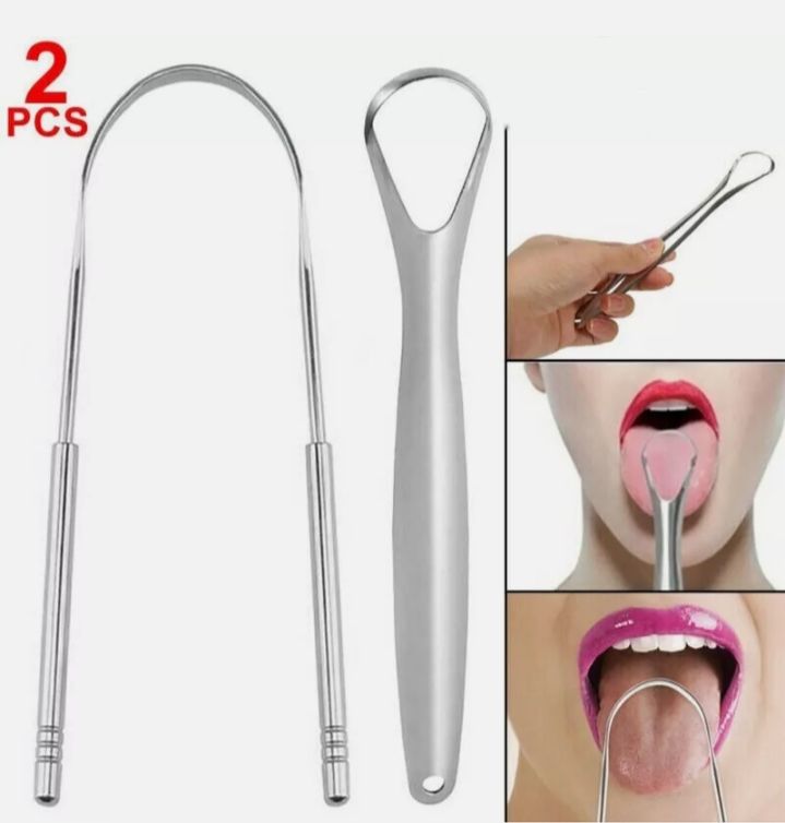 2 Pack Tongue Scrapers U Shaped Tongue Coating Cleaner & Small Opening Arc Tongue Cleaner Stainless Steel