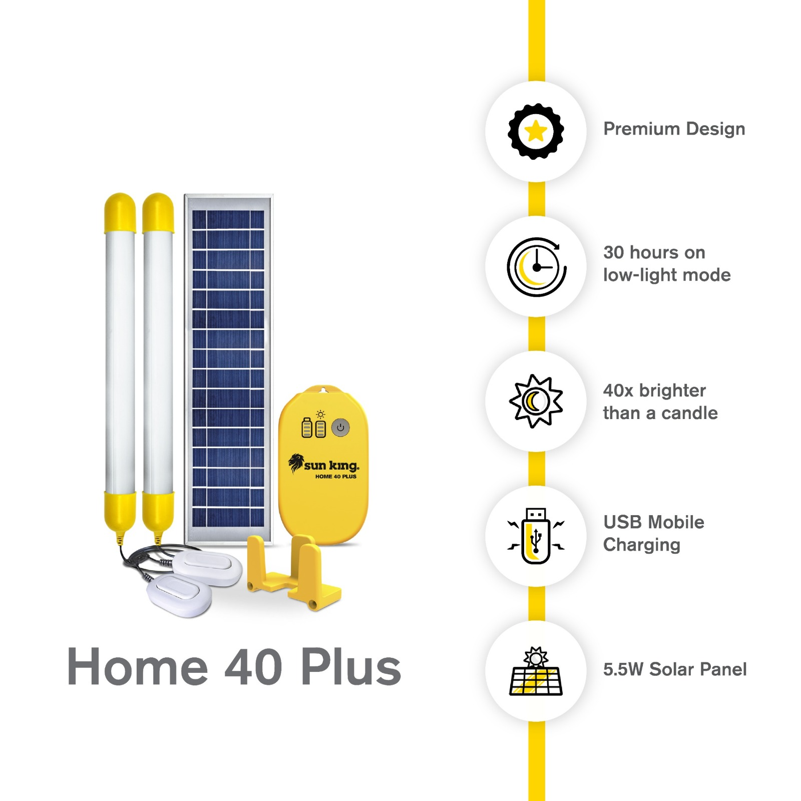 SUN KING SOLAR SYSTEM - Home 40 Plus | Portable Solar Tube Light with Mobile Phone Charging