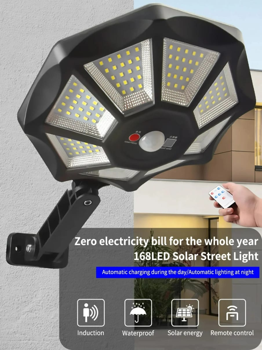 Solar Light Solar Street Lights Outdoor Wall Light with 168 LEDs 8 Light Solar Powered Outdoor Light Motion Sensor for Yard Street Lamp