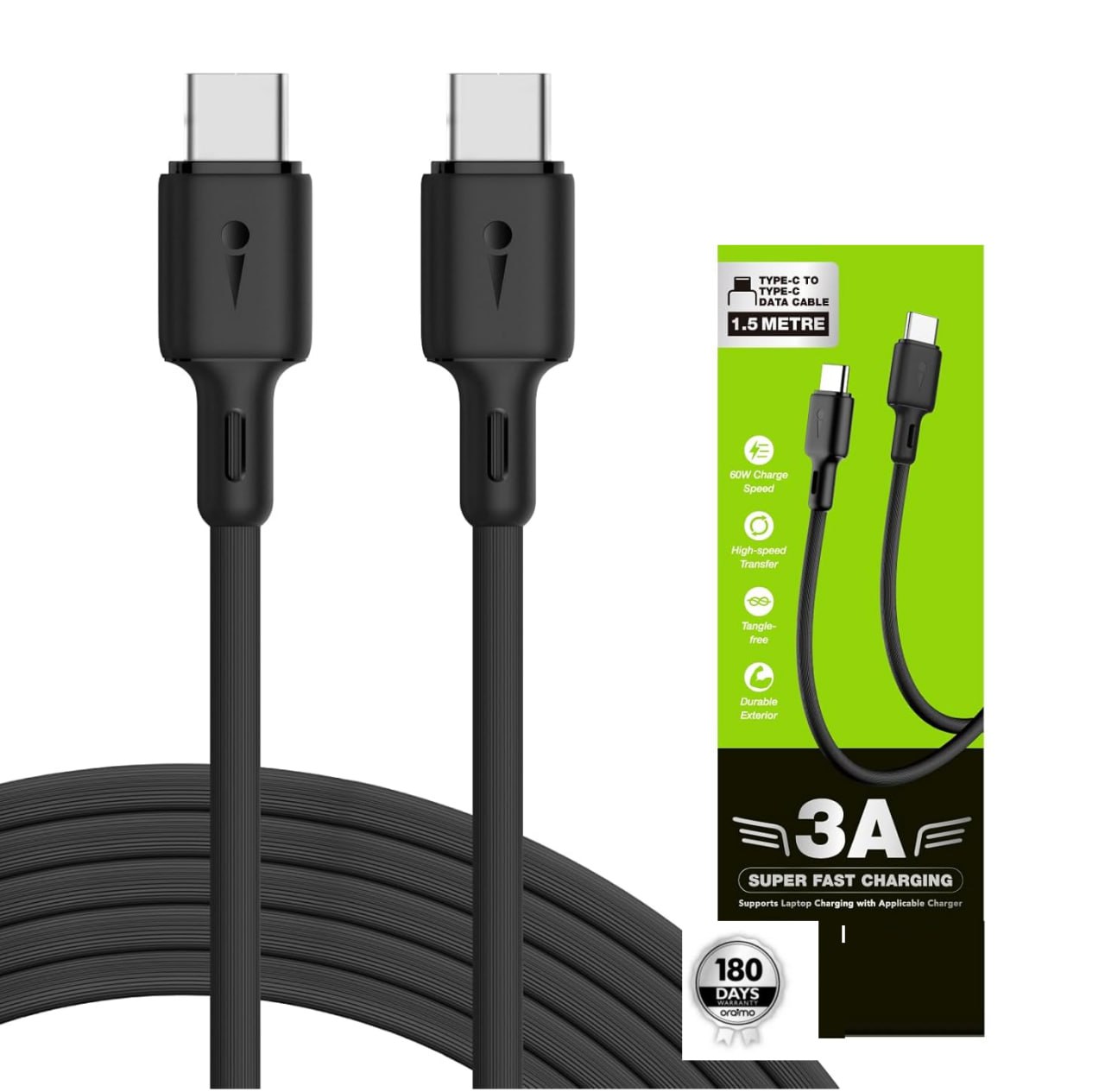 60W Type C To Type C Cable,3A Fast Charging Cable for Smartphones, Tablets, Laptops & other Type C devices,multifunctional cable 1.5 Mtr long