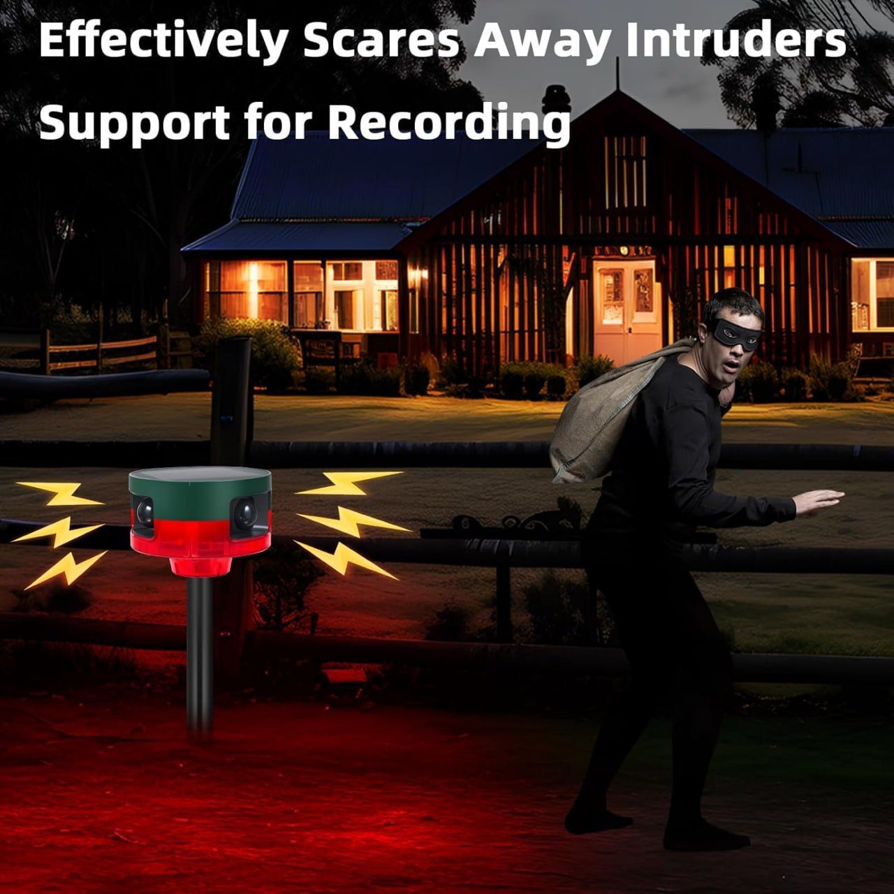 Solar Outdoor Motion Sensor Alarm - 360° Motion Detector Alarm with Custom Recording, Dual Modes for Home, Farm, Pond, and Orchard Security - Complete Kit with USB Charging and Installation Tools