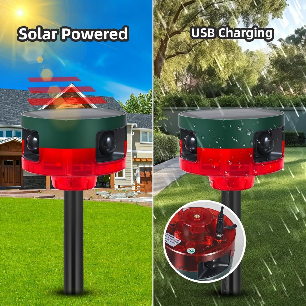 Solar Outdoor Motion Sensor Alarm - 360° Motion Detector Alarm with Custom Recording, Dual Modes for Home, Farm, Pond, and Orchard Security - Complete Kit with USB Charging and Installation Tools