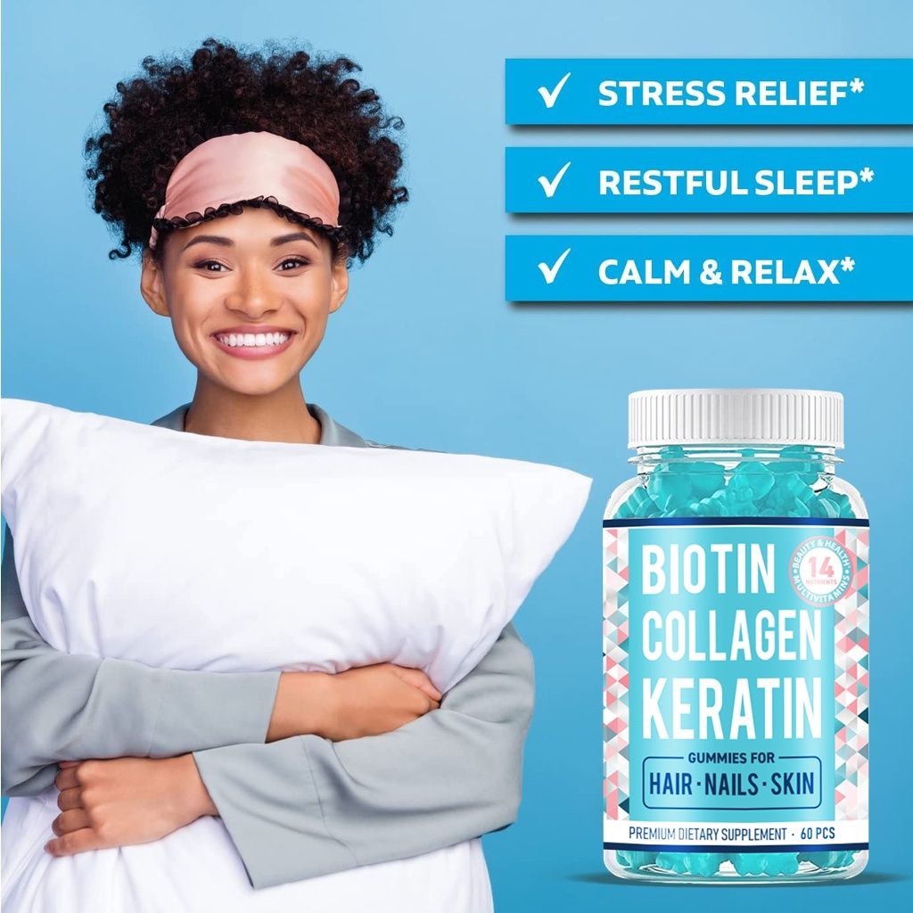 Biotin Collagen Keratin Gummies - Hair,Skin and Nails  Vitamin A Vitamin C Vitamin E Sodium Zinc Food Supplement 60 Gummies - Biotin Collagen Keratin Gummies,- Restore the beauty of hair skin and hair