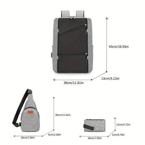 3 In 1 Men's Backpack Laptop Backpack Business Bag Men's Canvas Bag Student Bag With USB Port