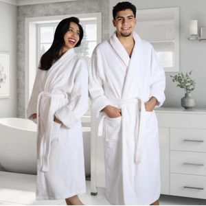 Fleece Bathrobe Long Shawl Collar Plush Robe- Unisex