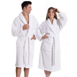 Fleece Bathrobe Long Shawl Collar Plush Robe- Unisex