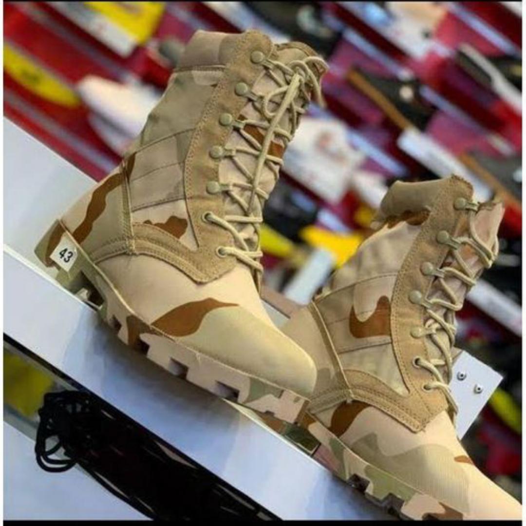 Camouflage Beige High-Top Military Combat Desert Boots - Tactical Leather Footwear | Superior Ankle Protection | Perfect for extreme conditions, intense missions, or adventurous outdoor activities