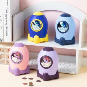 Children Piggy Bank Cute Aviation Piggy Toy Rocket Space Piggy Bank Cartoon Sticker Manual Piggy Money Box Kid.You can easily set your own password. Push the left button to the right and open the coin