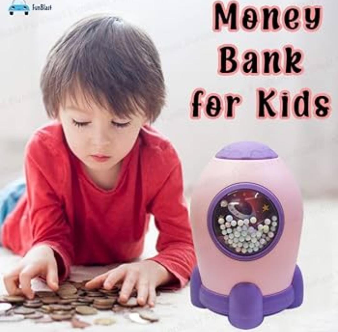 Children Piggy Bank Cute Aviation Piggy Toy Rocket Space Piggy Bank Cartoon Sticker Manual Piggy Money Box Kid.You can easily set your own password. Push the left button to the right and open the coin