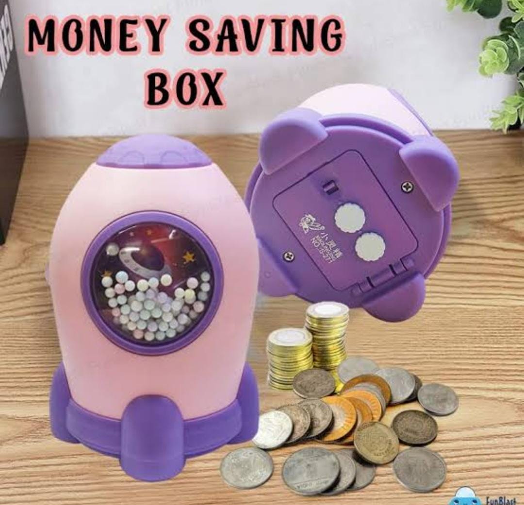 Children Piggy Bank Cute Aviation Piggy Toy Rocket Space Piggy Bank Cartoon Sticker Manual Piggy Money Box Kid.You can easily set your own password. Push the left button to the right and open the coin