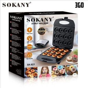 Sokany 12-Holed Home Donuts Making Machine.Enjoy making healthy fat free doughnuts without a hustle! Donut Machine Non-stick coated plate Heat insulated handle 2 control lights for power and HeatingHi