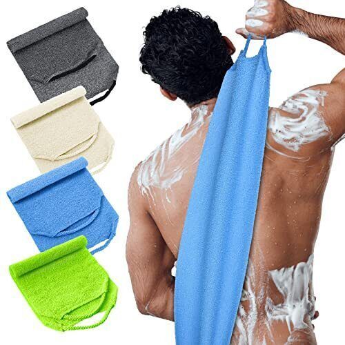 3 Pcs Exfoliating Bath Cloth Bathing Scrubber With Handles Strechable Pull Back Wash Scrub