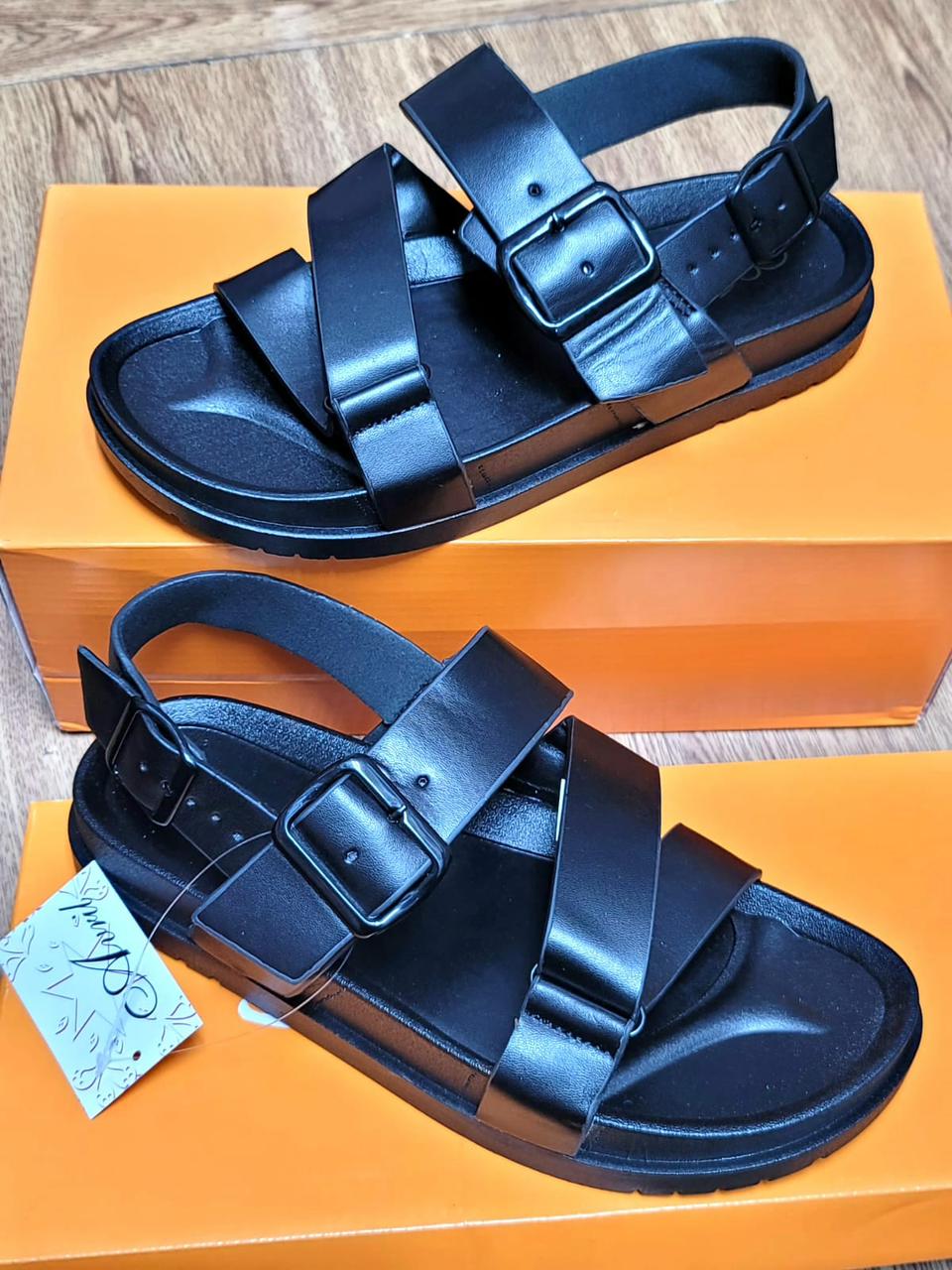 Men’s Premium White and Black Comfort Platform Sandals – Adjustable Buckle Open Outdoor Shoes