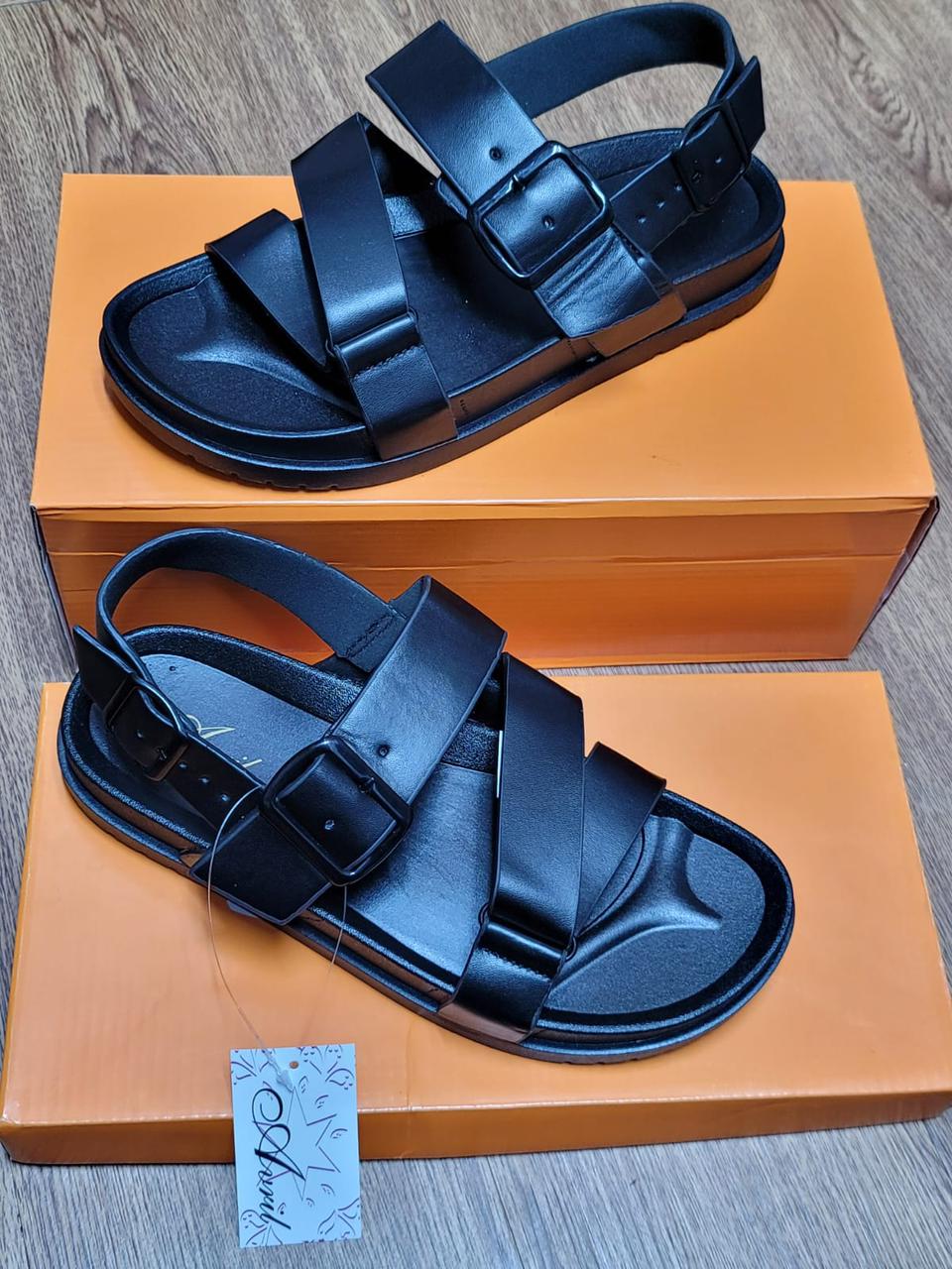 Men’s Premium White and Black Comfort Platform Sandals – Adjustable Buckle Open Outdoor Shoes