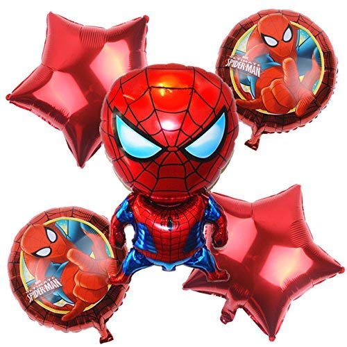 Premium Cartoon 5 in 1 Foil Balloons Set of 5 Spiderman Birthday Theme Decorations Party Supplies with Spiderman Balloons for Birthday Party Boys Kids