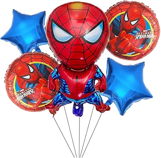 Premium Cartoon 5 in 1 Foil Balloons Set of 5 Spiderman Birthday Theme Decorations Party Supplies with Spiderman Balloons for Birthday Party Boys Kids