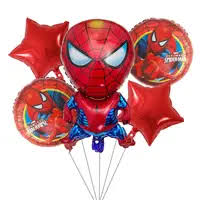 Premium Cartoon 5 in 1 Foil Balloons Set of 5 Spiderman Birthday Theme Decorations Party Supplies with Spiderman Balloons for Birthday Party Boys Kids