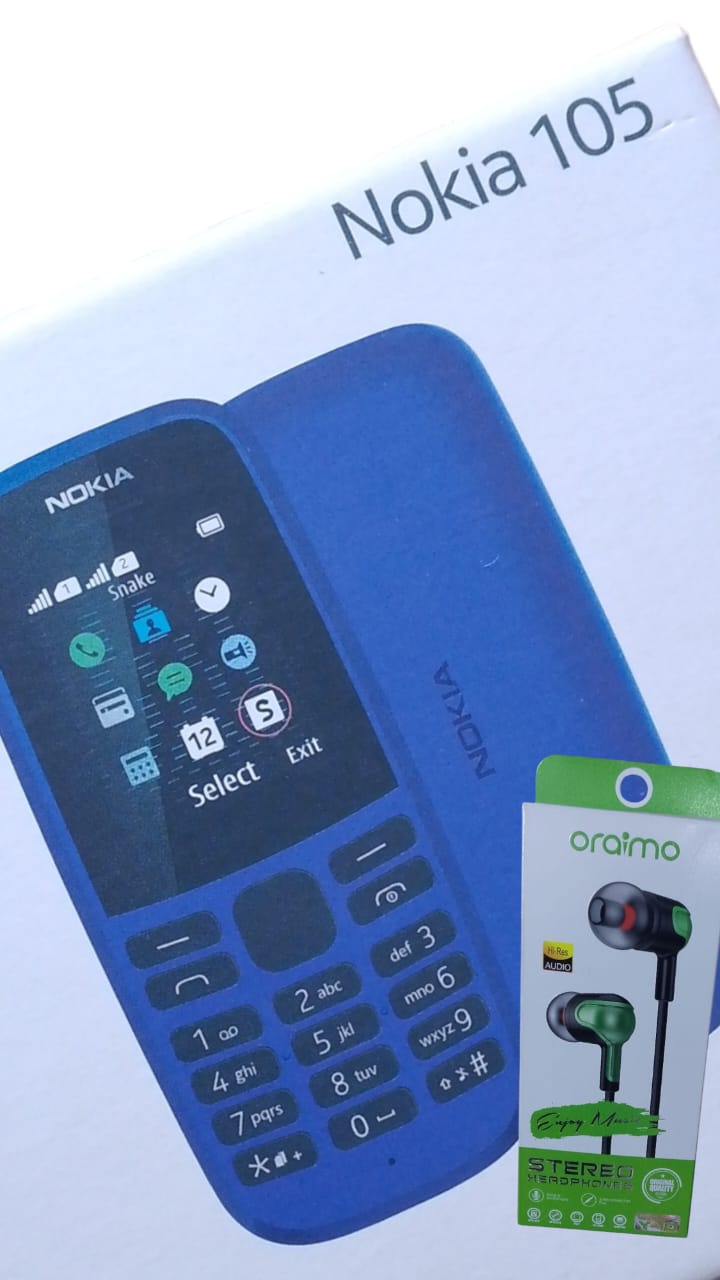 PREMIUM Nokia 105  Phone with long-lasting battery, 14 hours of talk-time, wireless FM radio, large display, and tactile keyboard, Dual Sim, and FREE Oraimo Earphones