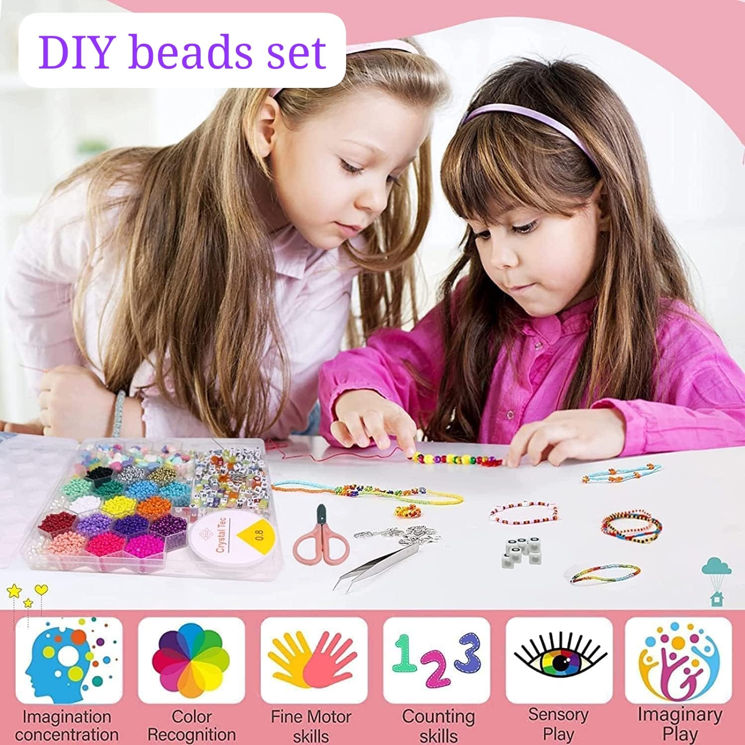 EDUCATIONAL Clay beads different Color kit, for bracelet, different shapes with Charms Kit, letters and Elastic Strings for Jewelry Making Bracelets Necklace,gifts for womens and Girls