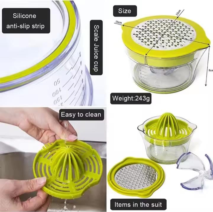 PREMIUM 4in1 Multifunctional Juicer Cup Manual Hand Fruit Squeezer Citrus Lemon Orange Hand Juicer with Stainless Steel Grinding Board Garlic Grater Egg Yolk Separator