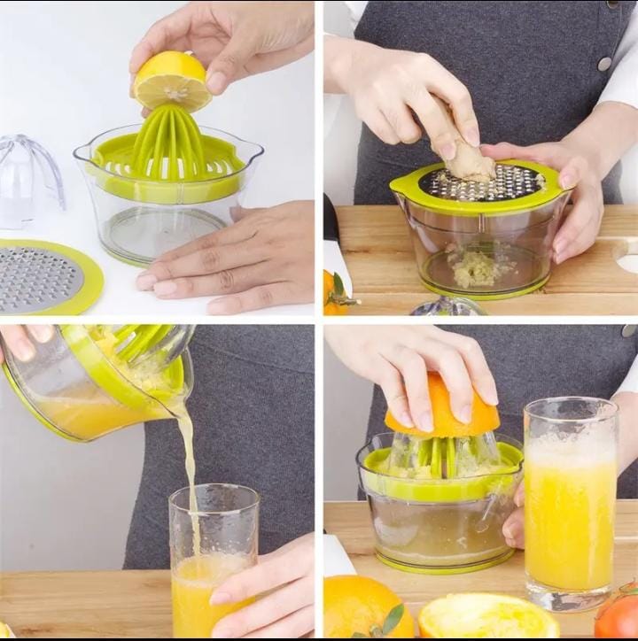 PREMIUM 4in1 Multifunctional Juicer Cup Manual Hand Fruit Squeezer Citrus Lemon Orange Hand Juicer with Stainless Steel Grinding Board Garlic Grater Egg Yolk Separator