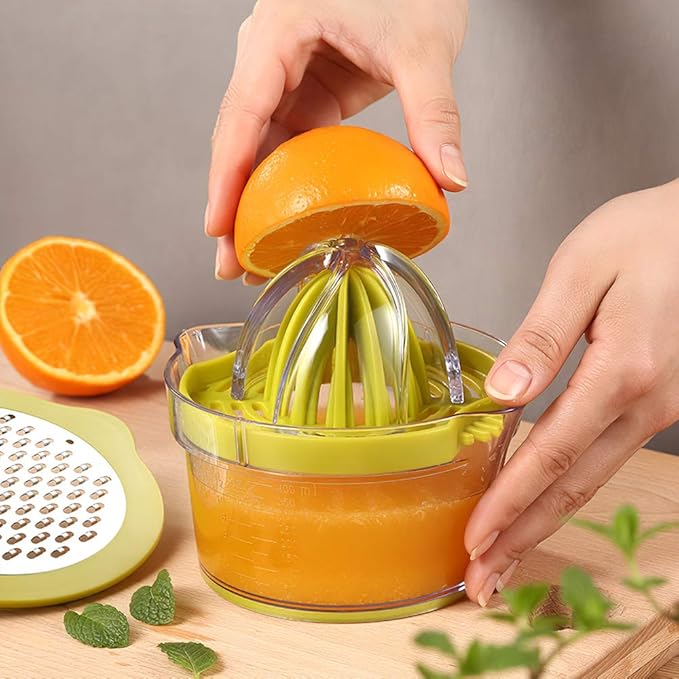 PREMIUM 4in1 Multifunctional Juicer Cup Manual Hand Fruit Squeezer Citrus Lemon Orange Hand Juicer with Stainless Steel Grinding Board Garlic Grater Egg Yolk Separator