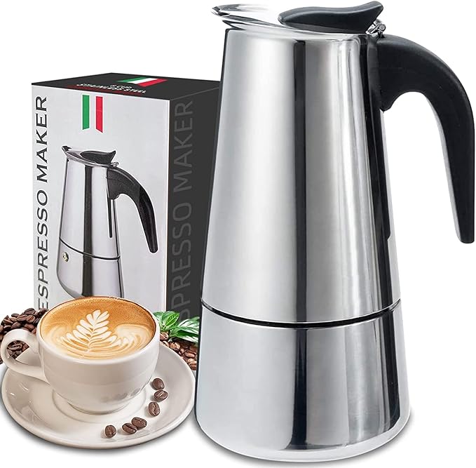 600 Stainless Steel Coffee Pot 6 Cups Stainless Steel Moka Pot Italian Coffee Maker 6 cup Stovetop Espresso Maker for Gas or Electric Ceramic Stovetop Camping Manual Italian Coffee Percolator