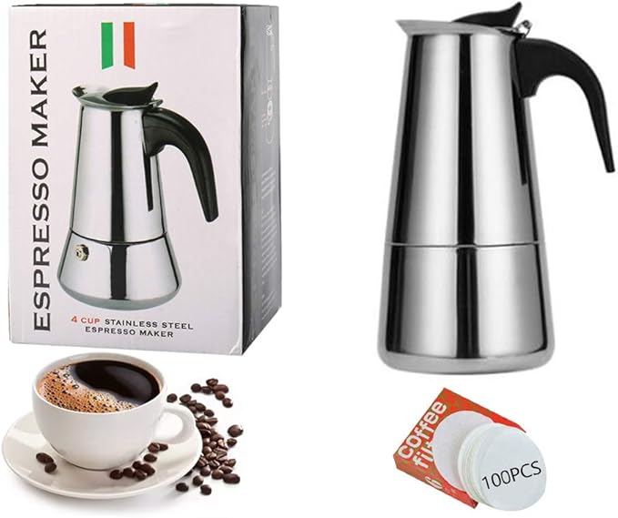 600 Stainless Steel Coffee Pot 6 Cups Stainless Steel Moka Pot Italian Coffee Maker 6 cup Stovetop Espresso Maker for Gas or Electric Ceramic Stovetop Camping Manual Italian Coffee Percolator