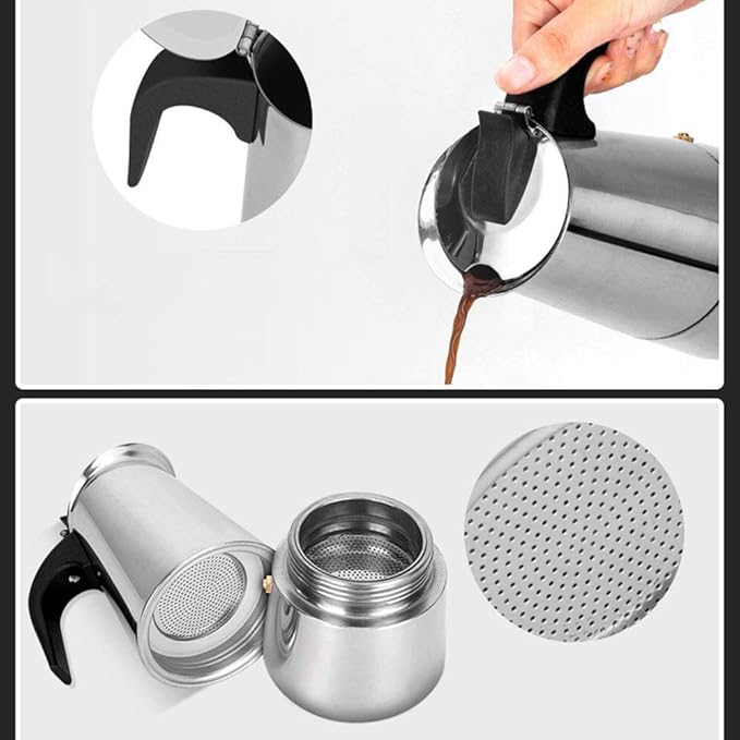 600 Stainless Steel Coffee Pot 6 Cups Stainless Steel Moka Pot Italian Coffee Maker 6 cup Stovetop Espresso Maker for Gas or Electric Ceramic Stovetop Camping Manual Italian Coffee Percolator