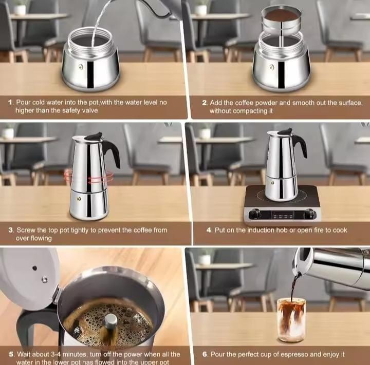 600 Stainless Steel Coffee Pot 6 Cups Stainless Steel Moka Pot Italian Coffee Maker 6 cup Stovetop Espresso Maker for Gas or Electric Ceramic Stovetop Camping Manual Italian Coffee Percolator