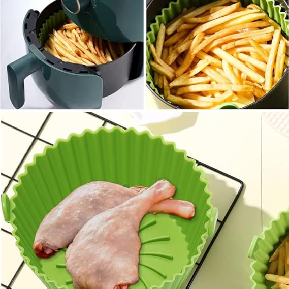 2 Pack Air Fryer Silicone Pot Liners, Replacement of Parchment Paper Liners, Non-stick Reusable Air Fryer Liners
