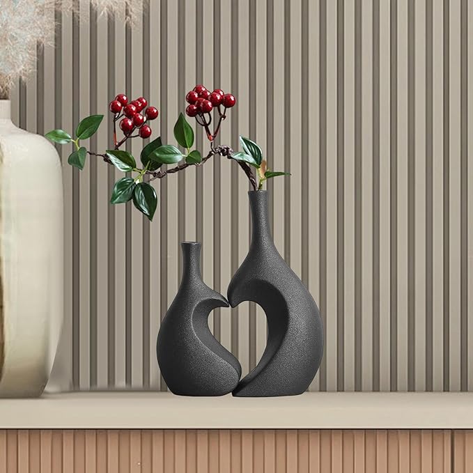 DECORATIVE Heart Shaped VaseSleek Ceramic Vase Trio for Home Styling,Heart Shaped vase, Matte Frosted Texture Finish,Farmhouse Decor, Home Decor, Vases for Your Bedroom, Office, Living Room, Bathroom