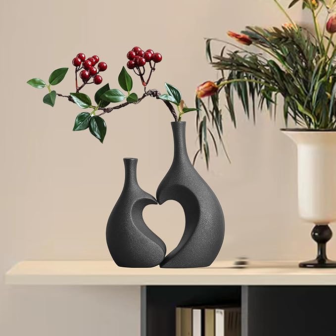 DECORATIVE Heart Shaped VaseSleek Ceramic Vase Trio for Home Styling,Heart Shaped vase, Matte Frosted Texture Finish,Farmhouse Decor, Home Decor, Vases for Your Bedroom, Office, Living Room, Bathroom