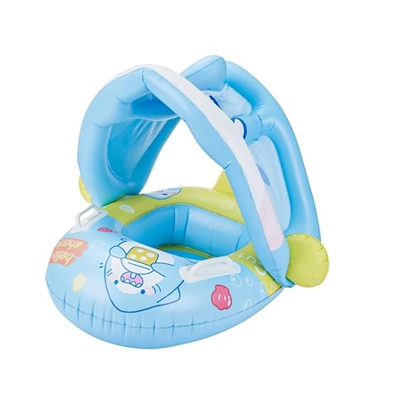 PREMIUM Baby Pool Float with Canopy Baby Swim Float Inflatable Swimming Ring with Adjustable Sun Protection Canopy Toddler Floaties with Seat and Handle Water Toys for Age 6-36 Months