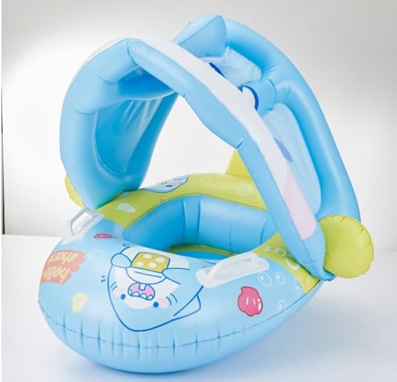 PREMIUM Baby Pool Float with Canopy Baby Swim Float Inflatable Swimming Ring with Adjustable Sun Protection Canopy Toddler Floaties with Seat and Handle Water Toys for Age 6-36 Months