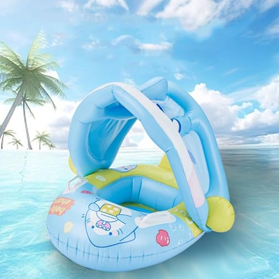 PREMIUM Baby Pool Float with Canopy Baby Swim Float Inflatable Swimming Ring with Adjustable Sun Protection Canopy Toddler Floaties with Seat and Handle Water Toys for Age 6-36 Months
