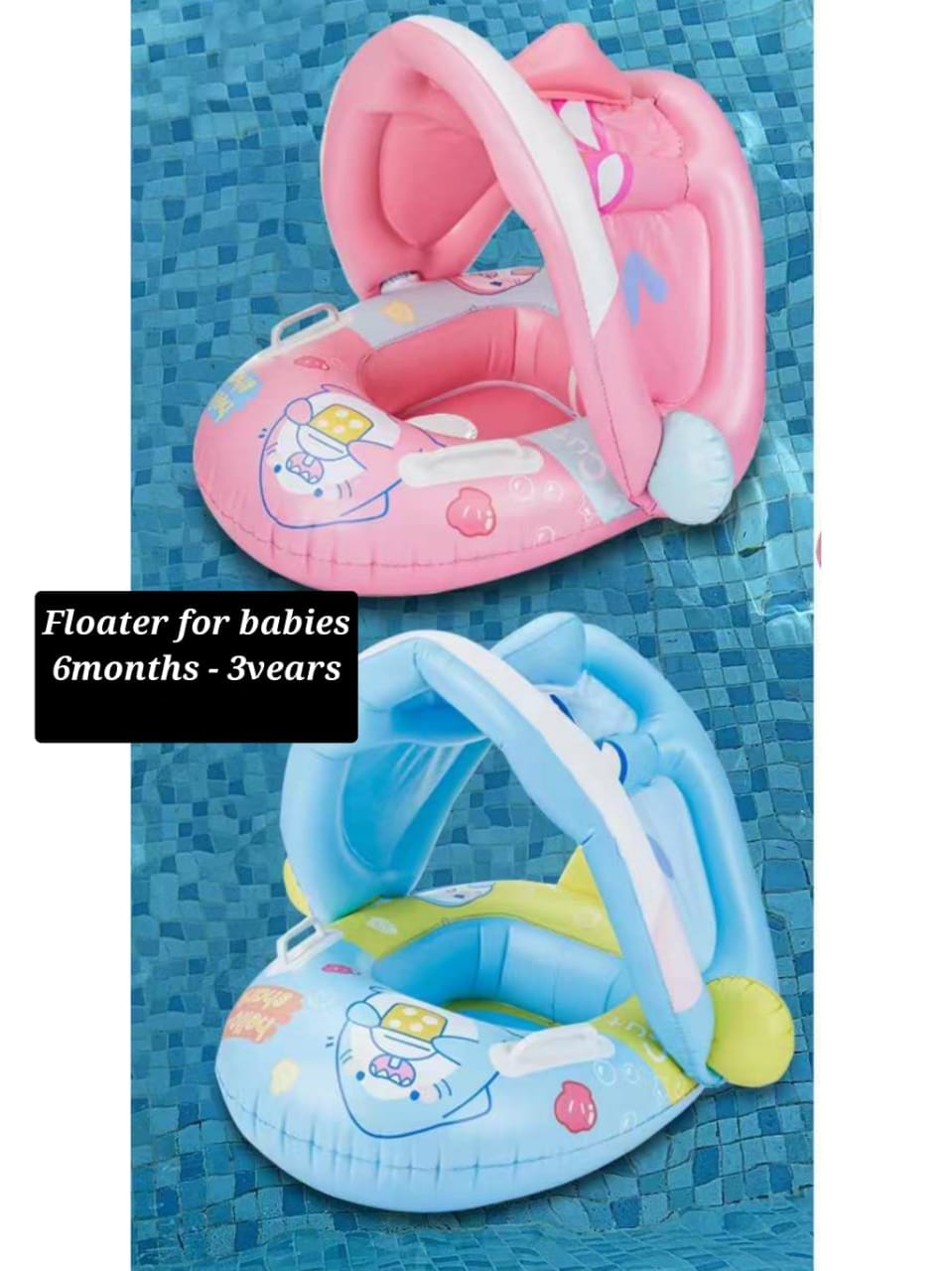 PREMIUM Baby Pool Float with Canopy Baby Swim Float Inflatable Swimming Ring with Adjustable Sun Protection Canopy Toddler Floaties with Seat and Handle Water Toys for Age 6-36 Months