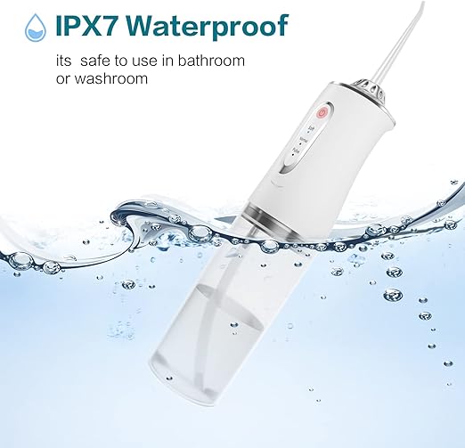 PREMIUM Dental Flosser Oral Irrigator with 3 Modes Cordless Teeth Cleaner Pick 4 Tips, IPX7 Waterproof Rechargeable Portable Powerful Battery for Travel & Home Braces & Bridges Care, Whitess