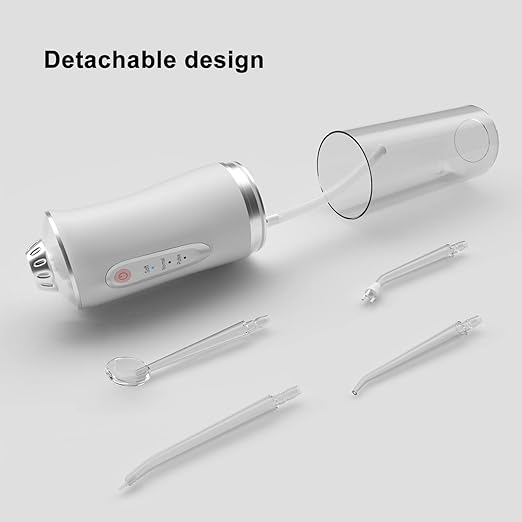 PREMIUM Dental Flosser Oral Irrigator with 3 Modes Cordless Teeth Cleaner Pick 4 Tips, IPX7 Waterproof Rechargeable Portable Powerful Battery for Travel & Home Braces & Bridges Care, Whitess
