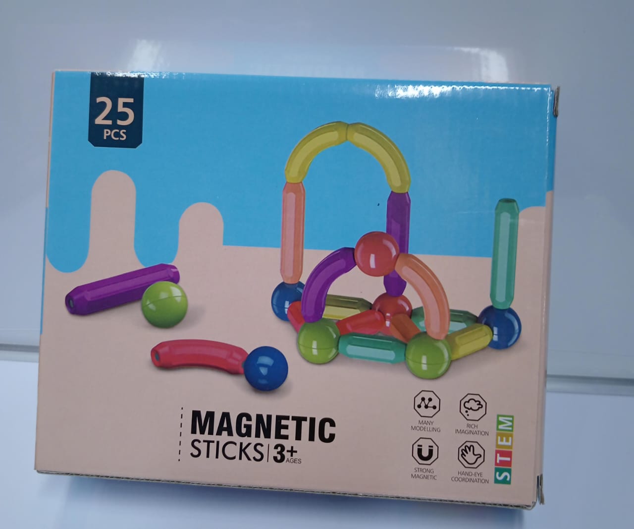 Magnetic Sticks Building Set: 25-Piece Colorful Rods Balls STEM Educational Toy Strong Magnets ABS Plastic 2D 3D Shapes for Ages 3+ Fine Motor Imaginative Play Fun Gift.a STEM powerhouse for ages 3+