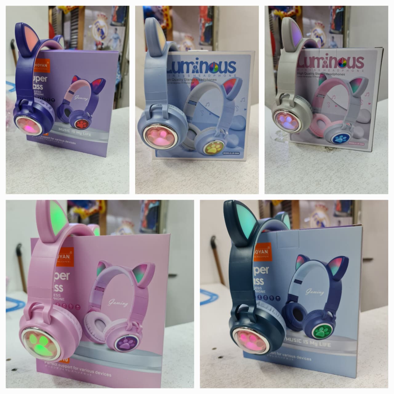 Luminous Cat Ear Wireless Headphones: Over-Ear Bluetooth RGB LED Light-Up Cat Ears Built-In Mic Micro SD Slot Aux Compatible Phones Tablets Laptops Gaming for Ages 5+ Fun Audio.