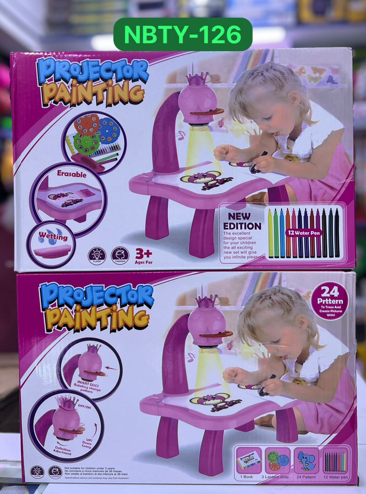 Children's Projection Drawing Table: LED Projector Adjustable Swing Definition 12 Water Pens 3 Slides 24 Images Drawing Book Tracing Toy for Ages 3+ Educational Art Fun Gift.ildren's Projection Draw