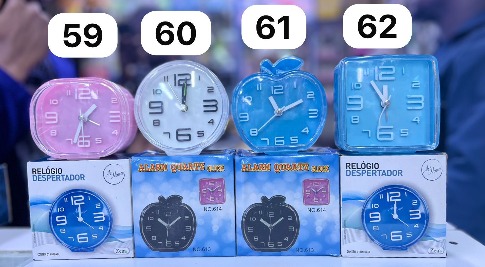 Zein Art House Analog Quartz Table Alarm Clocks: Colorful Apple Square Shapes Blue Pink Designs for Students Home Decor Ages 3+ Fun Timekeeping Learning Gift.