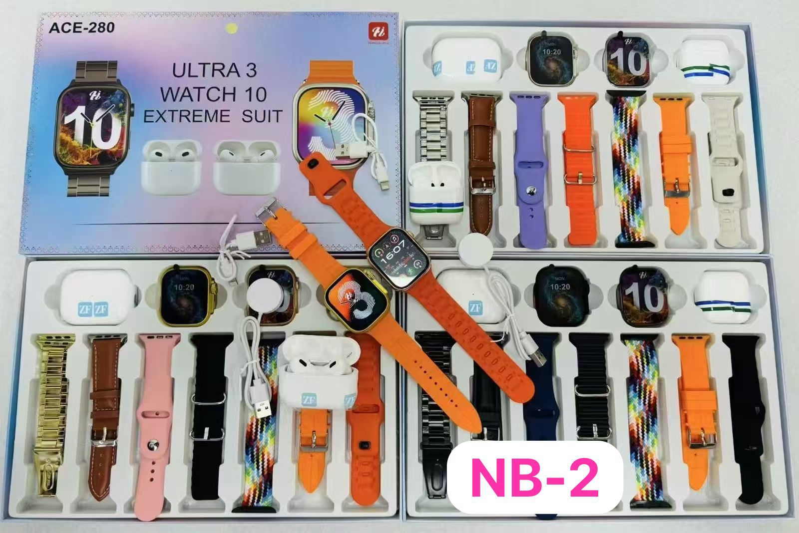 HiWatch ACE-280 Ultra Extreme Smartwatch 10 Set 2Watches 2 Earbuds Multiple Interchangeable Straps Fitness Tracker Heart Rate Sleep Monitor Bluetooth Waterproof Durable Gift Set