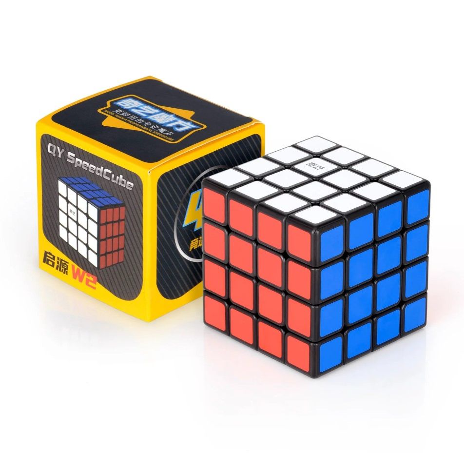 QiYi 4x4 Magic Speed Cube – Black Plastic Twist Puzzle with Color Stickers, Smooth Turning, Corner-Cutting, Durable ABS for Speedcubing